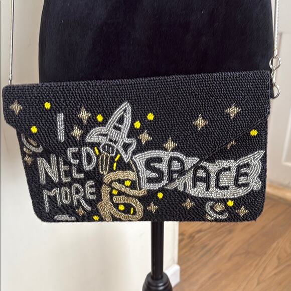 Ricki Designs California Black Beaded “I Need More Space” Clutch/Crossbody - Picture 1 of 6